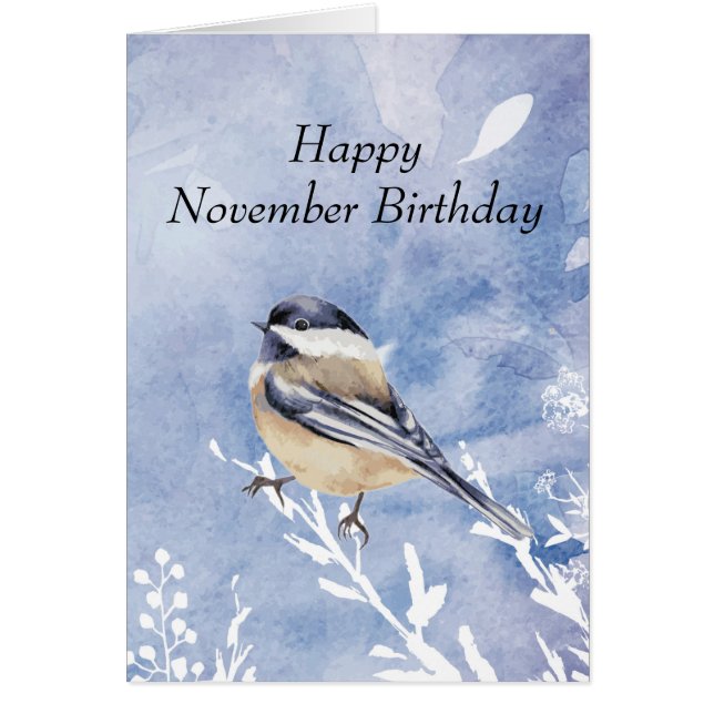 Funny November Birthday Winter Chickadee Bird  (Front)