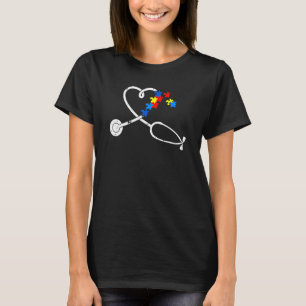Funny Nurse Autism Puzzle Stethoscope Heart 3 T-Shirt