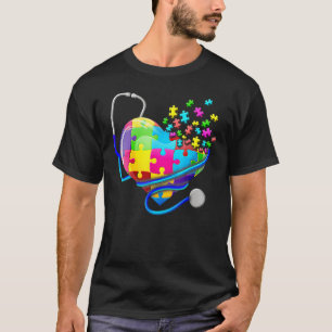 Funny Nurse Autism Puzzle Stethoscope Heart T-Shirt