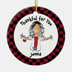 Funny Nurse Cartoon Ethnic Holiday Budget Gift Ceramic Tree Decoration