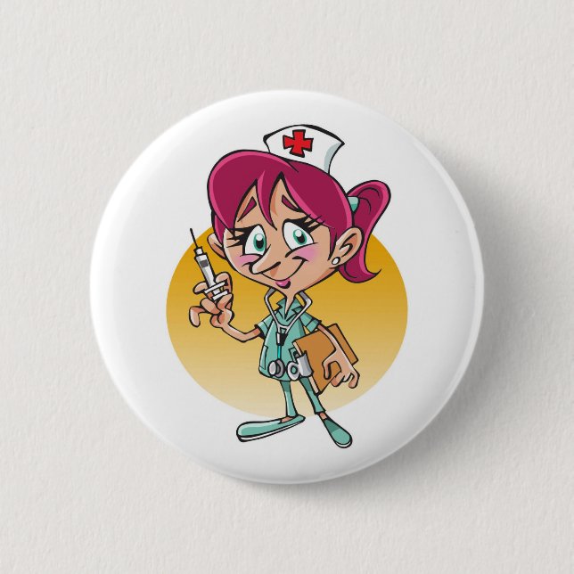 Funny nurse cartoon personalised 6 cm round badge (Front)