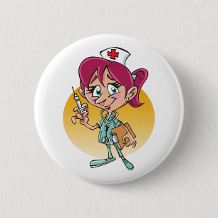 Funny nurse cartoon personalised 6 cm round badge