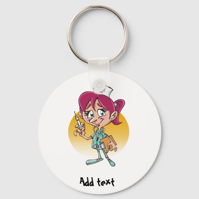Funny nurse cartoon personalised key ring (Front)