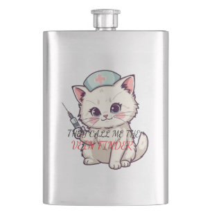 Funny Nurse Cat The Vein Finder Personalised Hip Flask