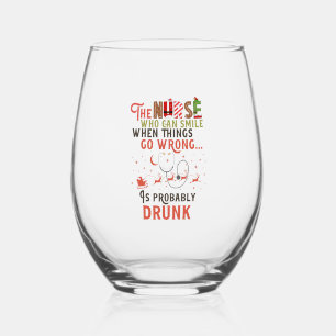 Funny Nurse Christmas Pun Quote Hilarious   Stemless Wine Glass