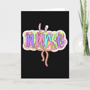Funny Nurse Coquette Bow Brushstroke Doodle Bunny Card