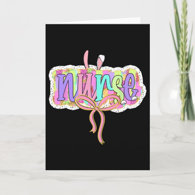 Funny Nurse Coquette Bow Brushstroke Doodle Bunny  Card (Front)