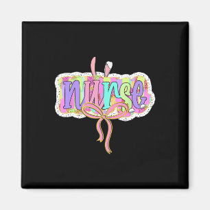 Funny Nurse Coquette Bow Brushstroke Doodle Bunny  Magnet
