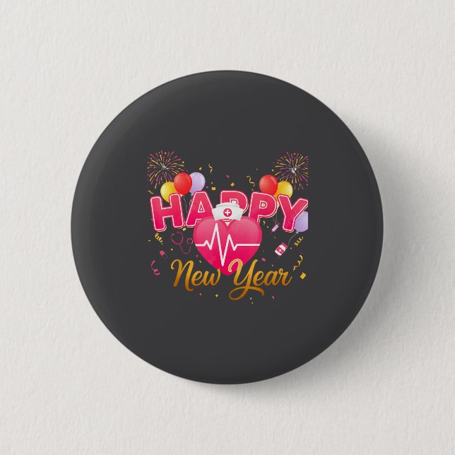 Funny Nurse Crew Heartbeat New Years Eve Party 202 6 Cm Round Badge (Front)