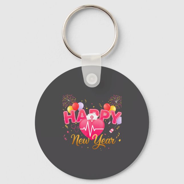 Funny Nurse Crew Heartbeat New Years Eve Party 202 Key Ring (Front)
