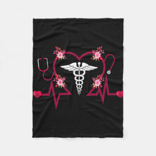 Funny Nurse Day Heart Stethoscope Medical Fleece Blanket