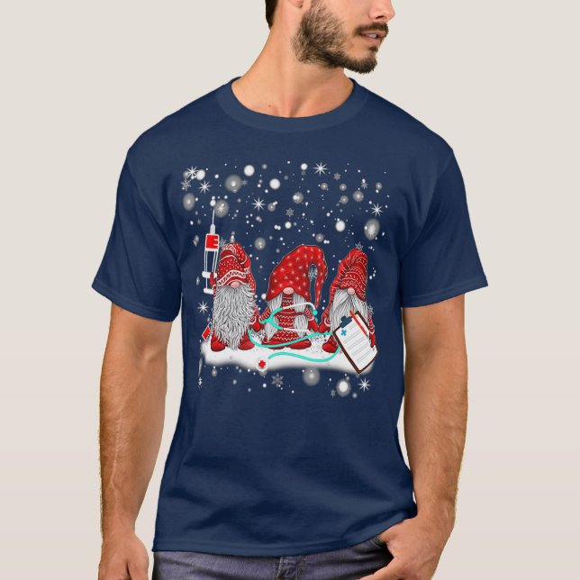Funny Nurse Gnomes Santa Christmas Light Nursing T-Shirt (Front)