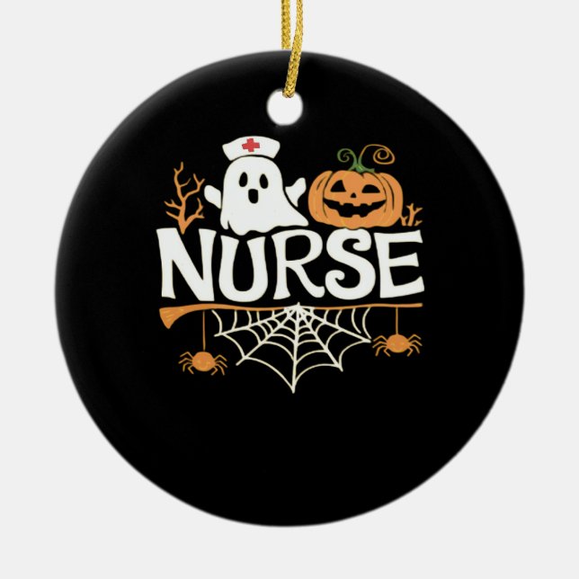 Funny Nurse Halloween Ghost Design Essential T-Shi Ceramic Tree Decoration (Front)
