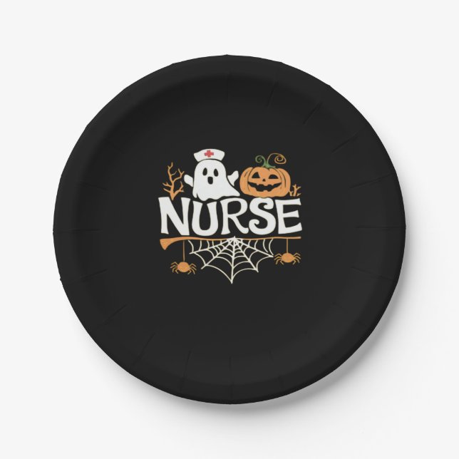 Funny Nurse Halloween Ghost Design Essential T-Shi Paper Plate (Front)