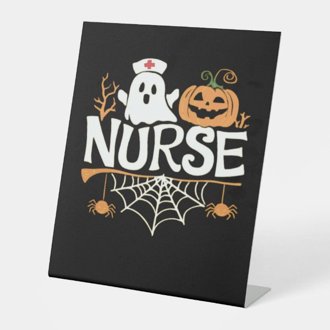 Funny Nurse Halloween Ghost Design Essential T-Shi Pedestal Sign (Front)