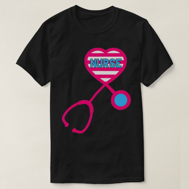 Funny Nurse Heart Stethoscope  Love Nursing RN LPN T-Shirt (Design Front)