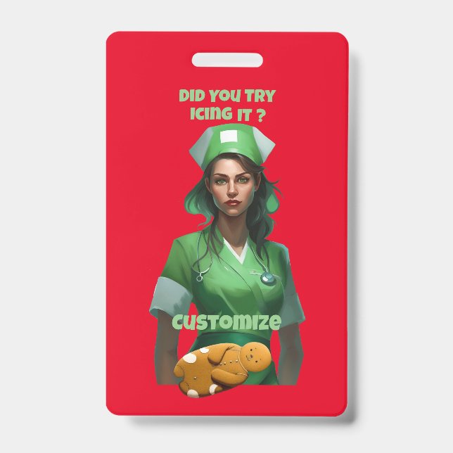 Funny Nurse Icing It Thunder_Cove ID Badge (Front)