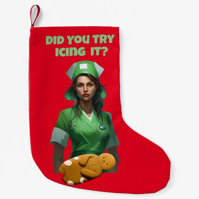 Funny Nurse Icing It Thunder_Cove Small Christmas Stocking (Front)