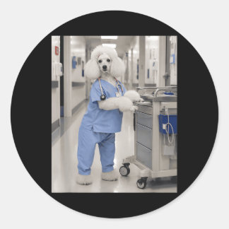 Funny Nurse Medical Dog Vintage Animal Career Classic Round Sticker