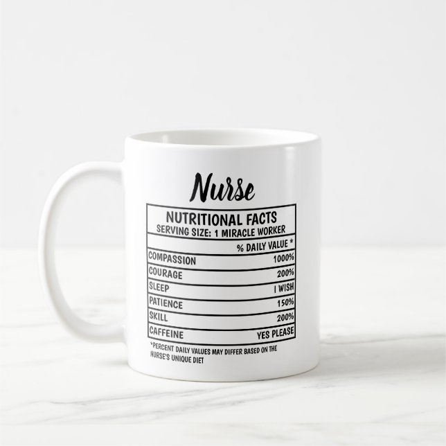 Funny Nurse Nutritional Value Gift Coffee Mug (Left)