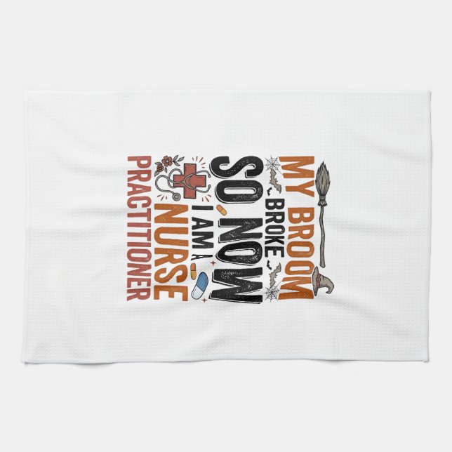 Funny Nurse Practitioner Witch Halloween Design_1 Tea Towel (Horizontal)