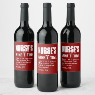 Funny Nurse Prescription Red Medical Party Wine Label