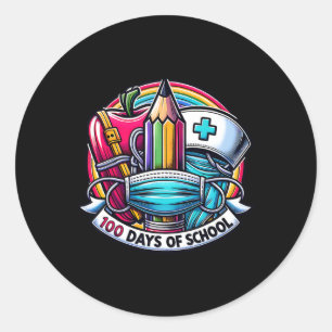 Funny Nurse Rainbow 100 Days Of School Student Tea Classic Round Sticker
