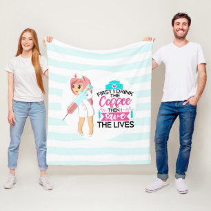 Funny Nurse Saying with Big Hypodermic Needle Fleece Blanket