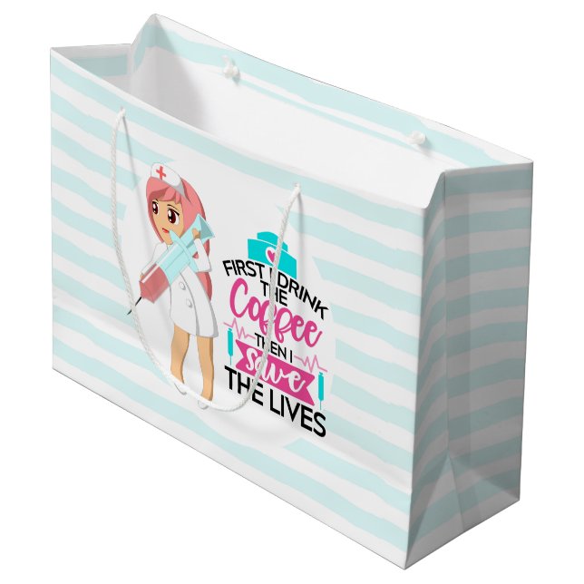 Funny Nurse Saying with Big Hypodermic Needle Large Gift Bag (Front Angled)