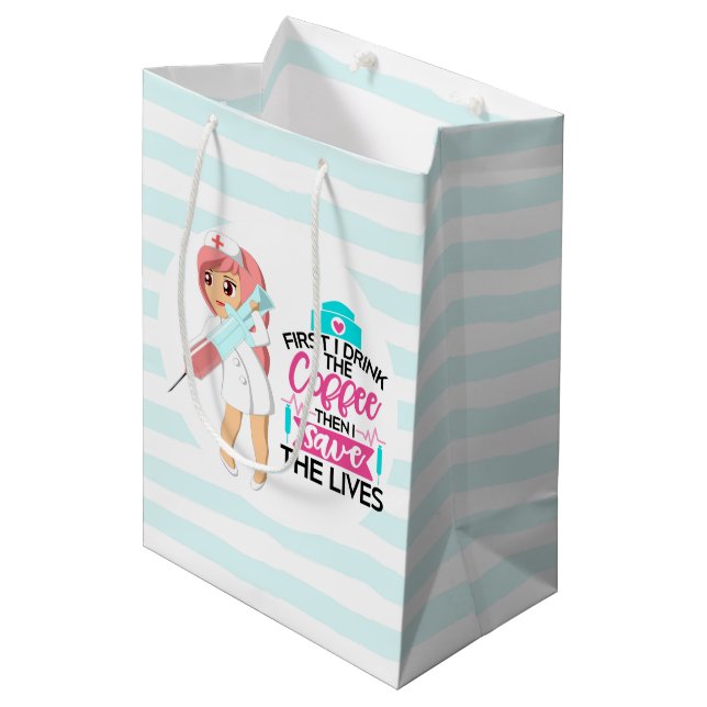 Funny Nurse Saying with Big Hypodermic Needle Medium Gift Bag (Front Angled)