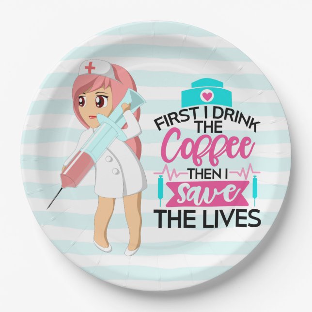 Funny Nurse Saying with Big Hypodermic Needle Paper Plate (Front)