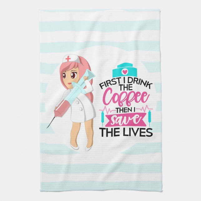 Funny Nurse Saying with Big Hypodermic Needle Tea Towel (Vertical)
