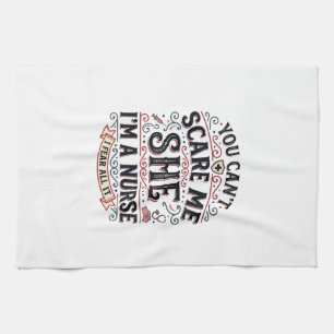 Funny Nurse Scare Me Vintage Halloween Shirt Desig Tea Towel