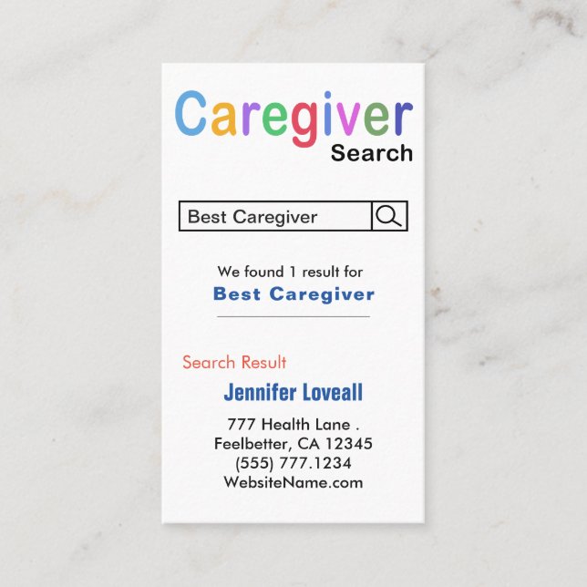 Funny Nurse Search Caregiver Business Card (Front)