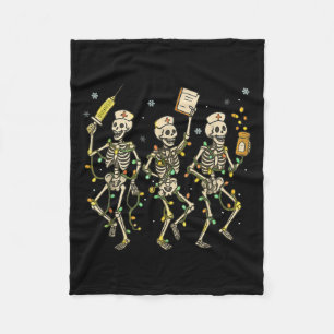Funny Nurse Skeleton Christmas Light Dance Stethos Fleece Blanket