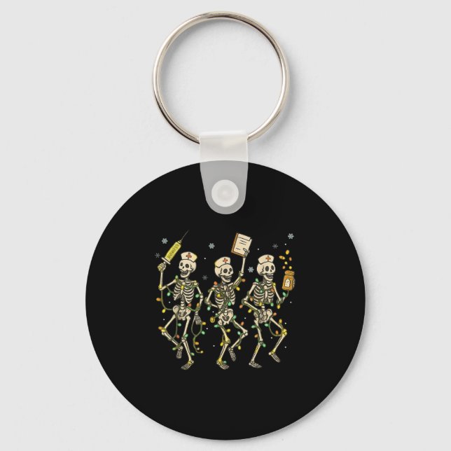 Funny Nurse Skeleton Christmas Light Dance Stethos Key Ring (Front)