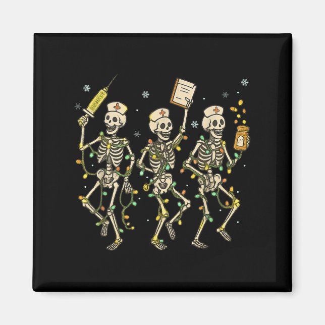 Funny Nurse Skeleton Christmas Light Dance Stethos Magnet (Front)