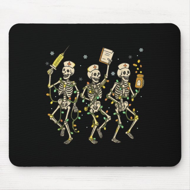 Funny Nurse Skeleton Christmas Light Dance Stethos Mouse Mat (Front)