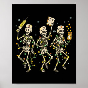 Funny Nurse Skeleton Christmas Light Dance Stethos Poster