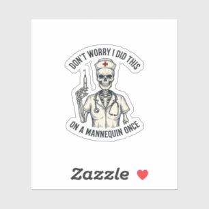 Funny Nurse Skeleton Syringe Vintage Engraving Des