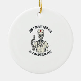 Funny Nurse Skeleton Syringe Vintage Engraving Des Ceramic Tree Decoration