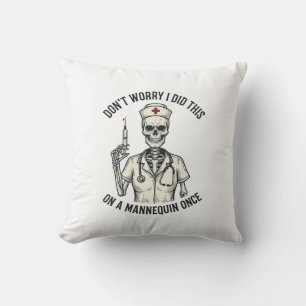 Funny Nurse Skeleton Syringe Vintage Engraving Des Cushion
