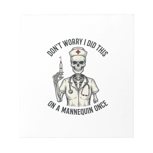 Funny Nurse Skeleton Syringe Vintage Engraving Des Notepad (Front)