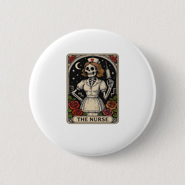 Funny Nurse Skeleton Tarot Card Halloween Nursing  6 Cm Round Badge (Front)