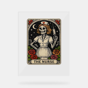 Funny Nurse Skeleton Tarot Card Halloween Nursing  Acrylic Sign