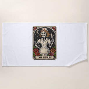 Funny Nurse Skeleton Tarot Card Halloween Nursing  Beach Towel