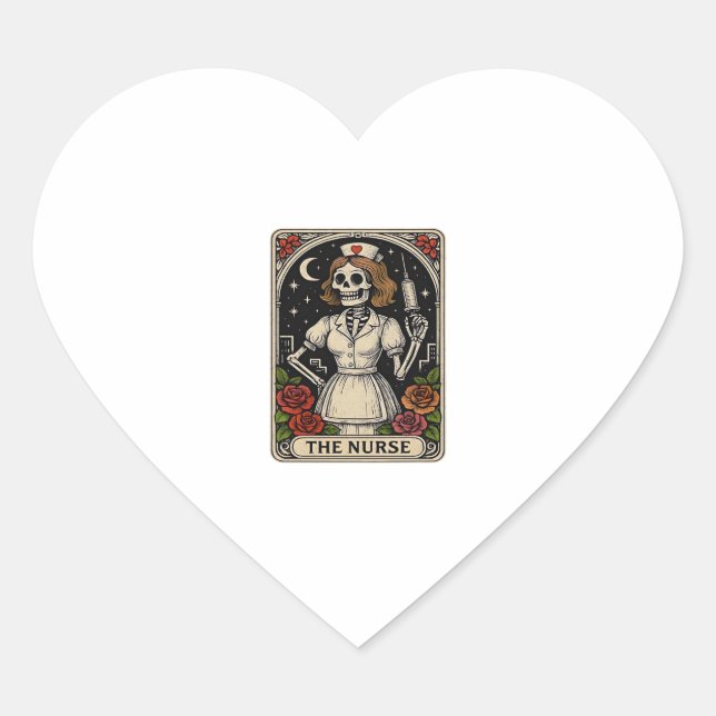 Funny Nurse Skeleton Tarot Card Halloween Nursing  Heart Sticker (Front)
