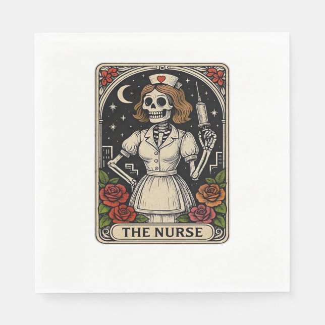 Funny Nurse Skeleton Tarot Card Halloween Nursing  Napkin (Front)