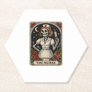 Funny Nurse Skeleton Tarot Card Halloween Nursing Paper Coaster
