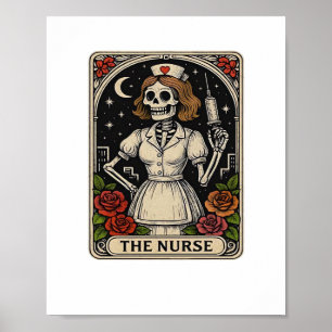 Funny Nurse Skeleton Tarot Card Halloween Nursing  Poster